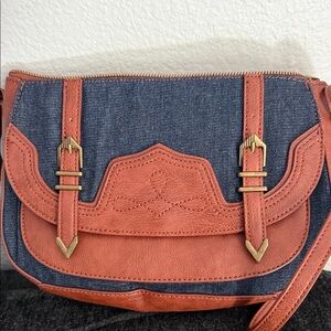 Nine West Denim and Rust-Orange Crossbody Bag